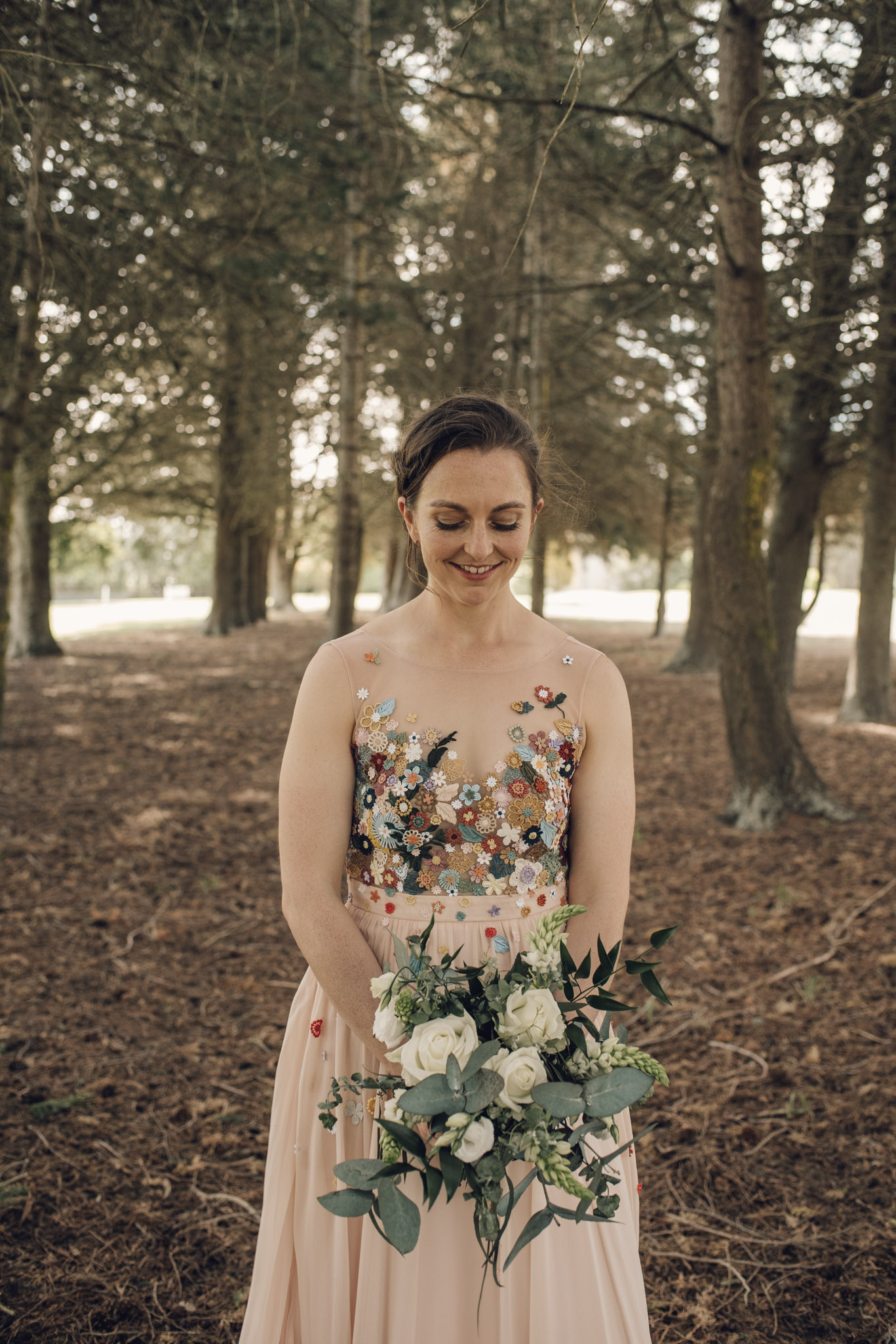 Amy Jackson embroidered wedding dress nude silk tulle flowers floral